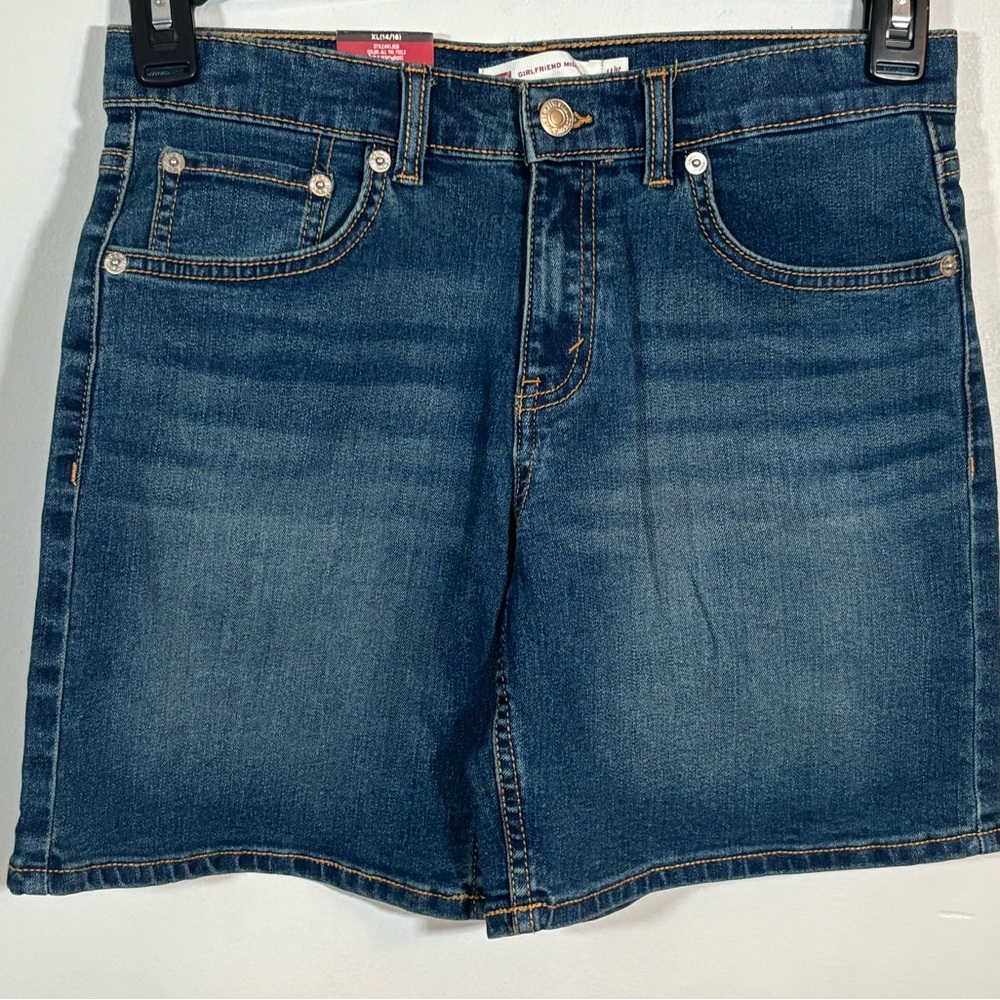 Levi’s Girls Denim Shorts Girlfriend Midi XL 14/16 Stretch Mid Rise NWT